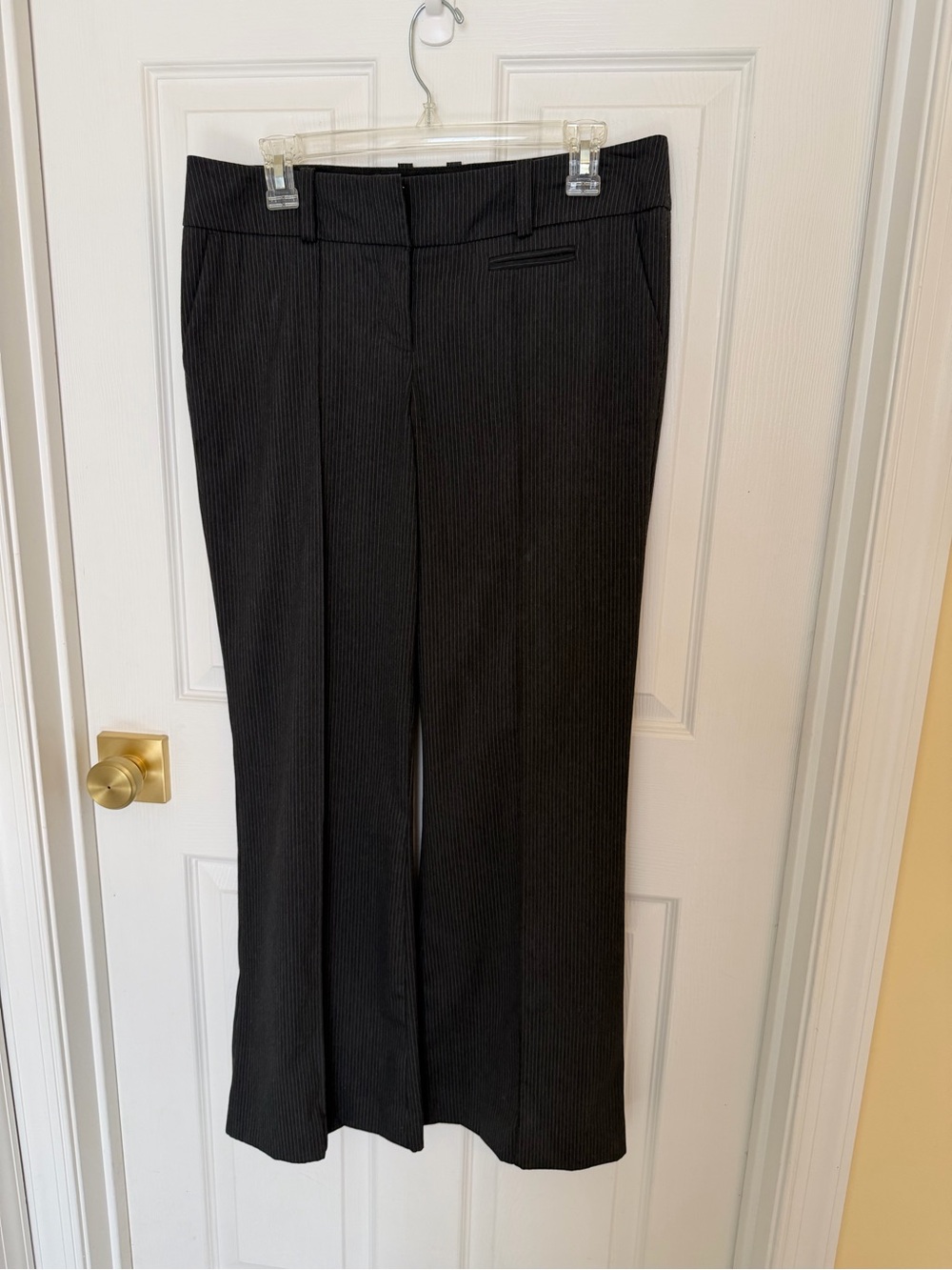 bebe Black Pinstripe Boot-Cut Dress Pants